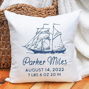 Personalized Sailboat Birth Announcement Pillow