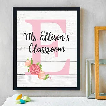 Personalized Pink Monogram Teacher Print