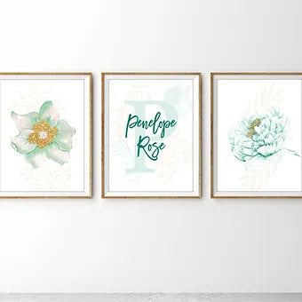 Personalized Set of Three Flowers Print