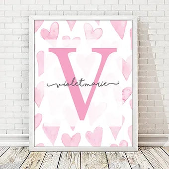 Personalized Pink Hearts Monogram Print