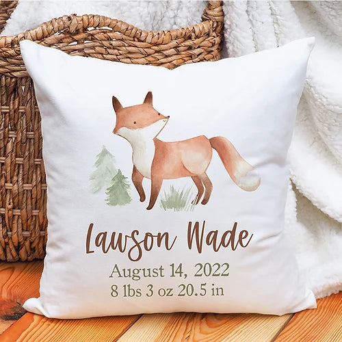Personalized Fox Birth Announcement Pillow