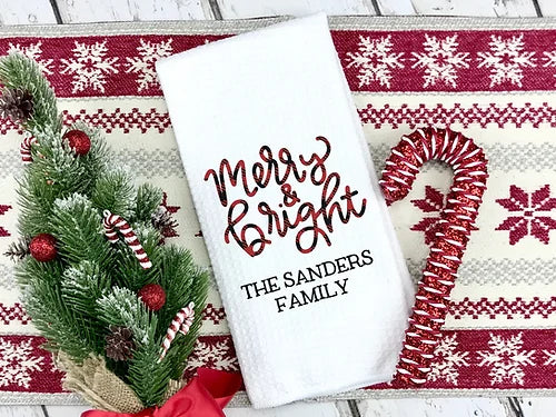Personalized Merry and Bright Christmas Towel