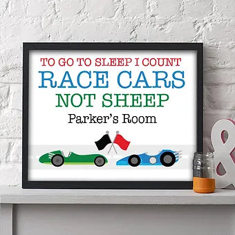 I Count Race Cars Not Sheep Personalized Race Car Print
