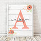 Personalized Coral Monogram on Wood Background Print