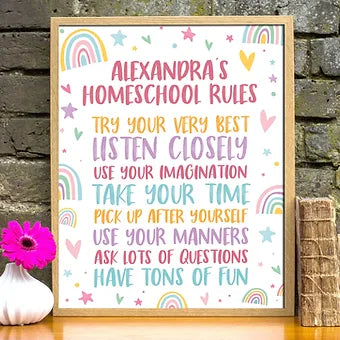 Personalized Homeschool Rules Rainbow Wall Print