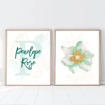 Personalized Monogram Set of 2 Flower Prints