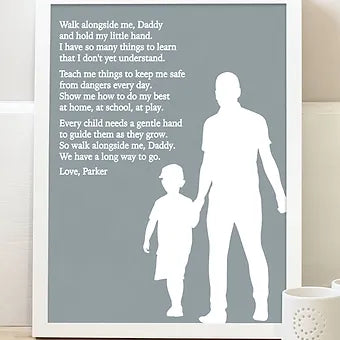 Personalized Grey Dad Walk Along Side Son Print