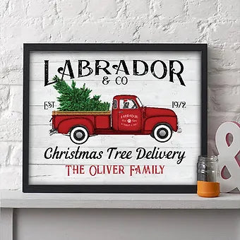 Personalized Labrador Christmas Tree Delivery Print