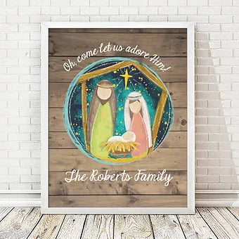 Personalized Rustic Nativity Scene Print