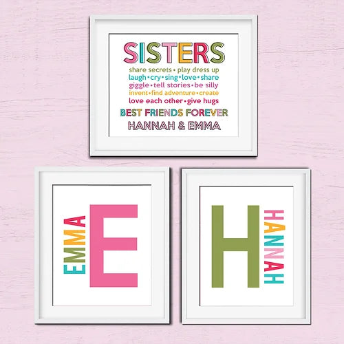 Personalized Set of Three Sister Prints