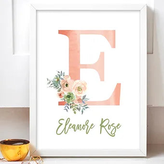 Personalized Floral Pink Monogram Print