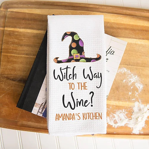 Witch Wine Polka Dot Personalized Halloween Towel