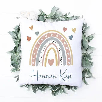 Personalized Rainbow Heart Name Pillow