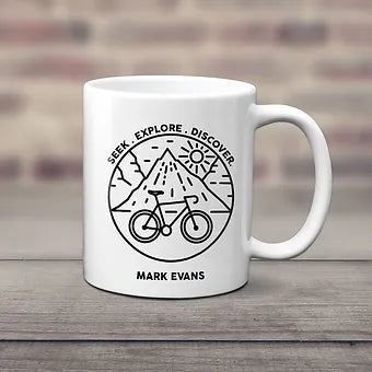 Personalized Seek Explore Discover Bicycle Mug