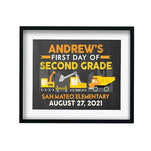 Personalized Construction First Day of School Horizontal Print