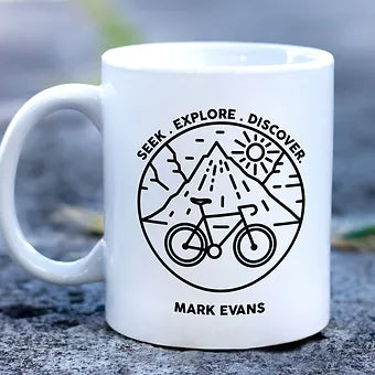 Personalized Seek Explore Discover Bicycle Mug