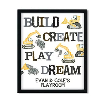Personalized Build Create Play Dream Construction Print – Canary Road