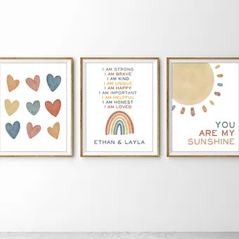 Personalized Set of Three Pastel Prints