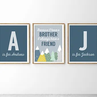 Personalized Set Of Three Brother Print