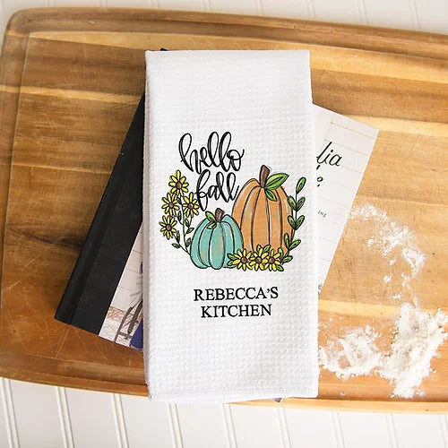 Personalized Hello Fall Kitchen Towel