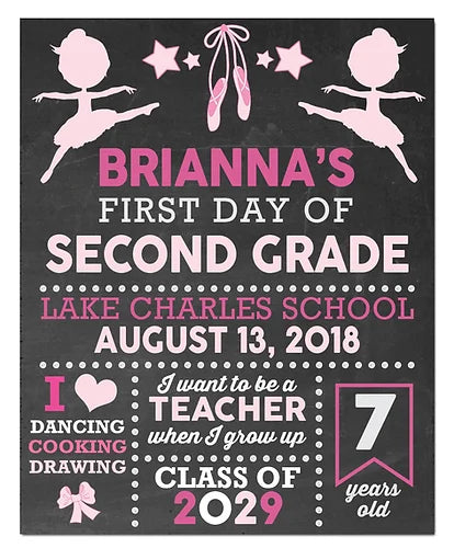 Personalized Ballerina First Day of School Print