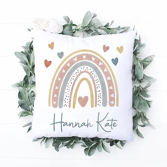 Personalized Rainbow Heart Name Pillow