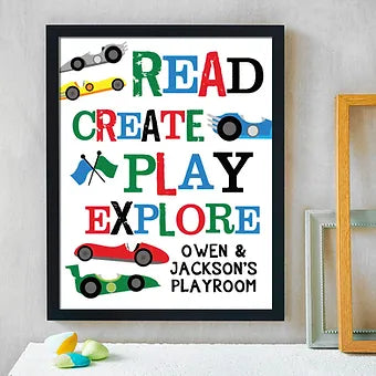 Personalized Read Create Play Explore Racecar Print