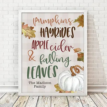 Personalized Pumpkin Hayrides And Falling Leaves Fall Print