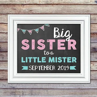 Big Sister to Little Mister Pregnancy Announcement Personalized Print