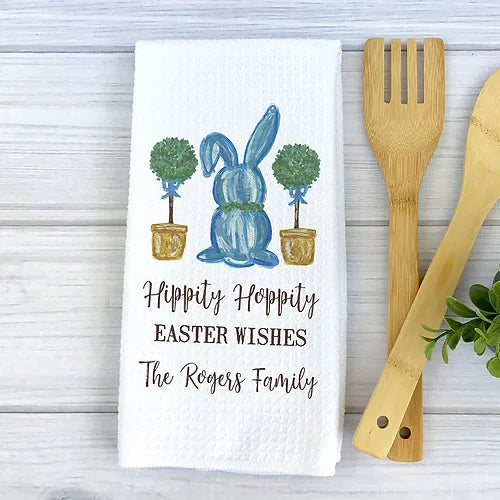 Personalized Hippity Hoppity Easter Wishes Dish Towel