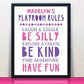 Personalized Pink and Purple Play Room Rules Print
