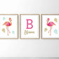 Set of Three Personalized Flamingo Print