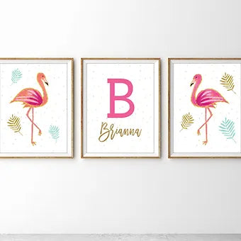 Set of Three Personalized Flamingo Print