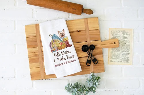 Personalized Fall Wishes & Yorkie Kisses Kitchen Towel