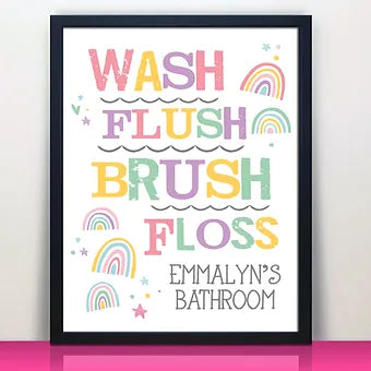 Personalized Rainbow Wash Flush Brush Floss Bathroom Print