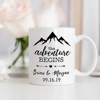 The Adventure Begins Personalized Anniversary Mug