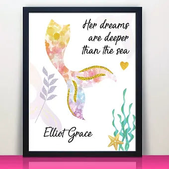 Her Dreams Are Deeper Than The Sea Personalized Mermaid Print