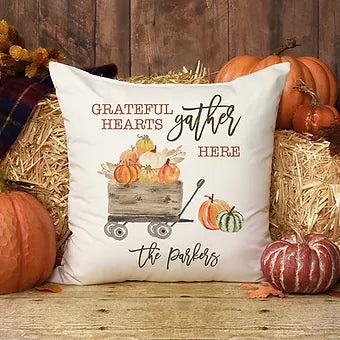 Personalized Grateful Hearts Fall Pillow